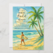 Tropical Beach Palm Tree Surfing Bridal Shower Kaart (Voorkant)