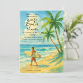 Tropical Beach Palm Tree Surfing Bridal Shower Kaart (Staand voorkant)