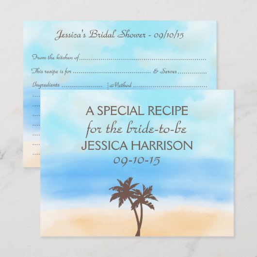 Tropical Beach Palm Tree Vrijgezellenfeest Recept Uitnodiging Briefkaart (Voorkant / Achterkant)