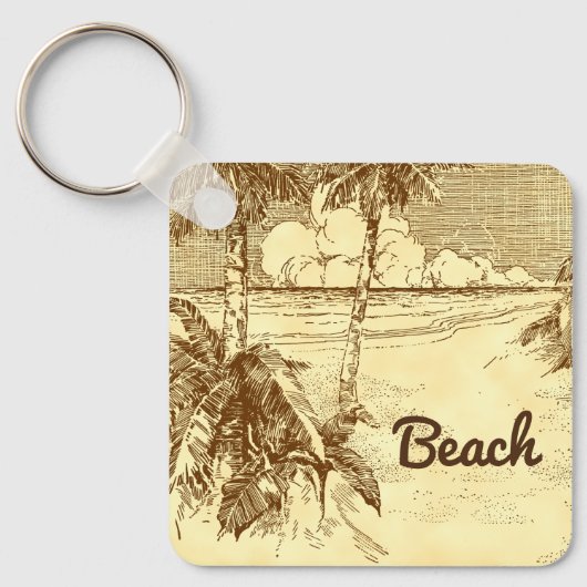 Tropical Beach Palm Trees Art Bewerkbaar Sleutelhanger (Voorkant)
