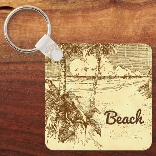 Tropical Beach Palm Trees Art Bewerkbaar Sleutelhanger (Voorkant)