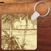 Tropical Beach Palm Trees Art Bewerkbaar Sleutelhanger (Achterkant)