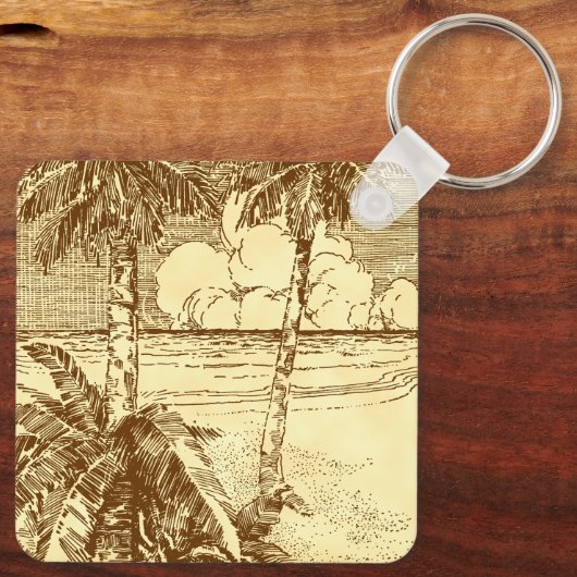 Tropical Beach Palm Trees Art Bewerkbaar Sleutelhanger (Achterkant)