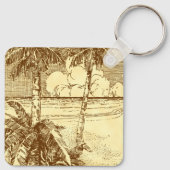 Tropical Beach Palm Trees Art Bewerkbaar Sleutelhanger (Achterkant)