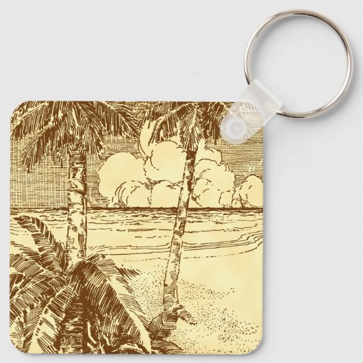 Tropical Beach Palm Trees  Art Bewerkbaar Sleutelhanger (Achterkant)