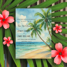 Tropical Beach Palm Trees Destination Wedding Kaart