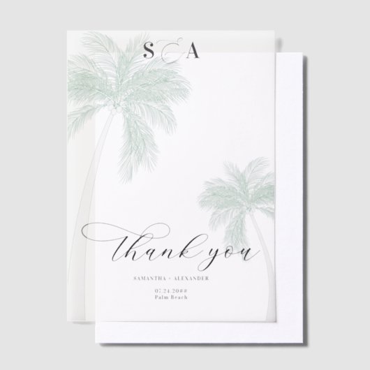 Tropical Beach Palm Trees Eenvoudig script Bedankt Vellum Uitnodigingen (Offset)