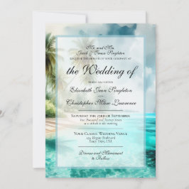 Tropical Beach & Palm Trees Formal Wedding Kaart