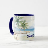 Tropical beach palm trees name blue summer mok (Voorkant links)
