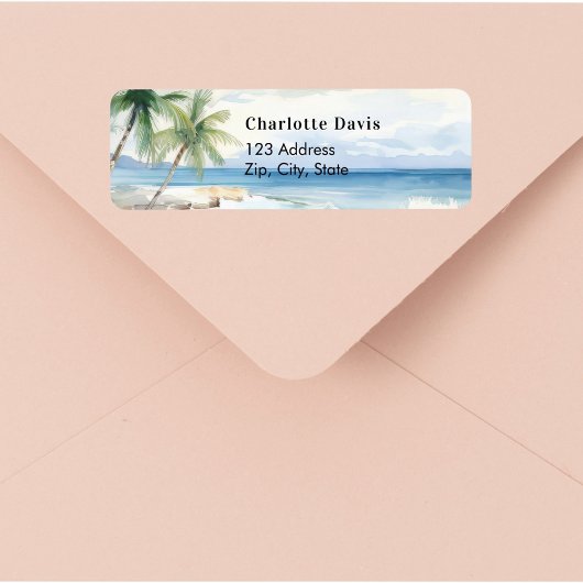 Tropical beach palm trees return address  etiket