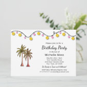 Tropical Beach Palm Trees String Lights Verjaardag Kaart (Staand voorkant)