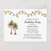 Tropical Beach Palm Trees String Lights Verjaardag Uitnodiging Briefkaart (Voorkant)
