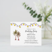 Tropical Beach Palm Trees String Lights Verjaardag Uitnodiging Briefkaart (Staand voorkant)