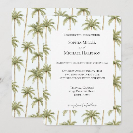 Tropical Beach Palm Trees Wedding Kaart (Voorkant / Achterkant)