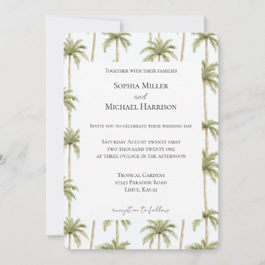 Tropical Beach Palm Trees Wedding Kaart (Voorkant)