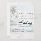 Tropical Beach Palm Watercolor Wedding Invitation Kaart (Voorkant)