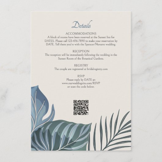 Tropical Beach Palm Wedding Details Informatiekaartje (Voorkant)