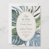 Tropical Beach Palm Wedding Save the Date (Voorkant)