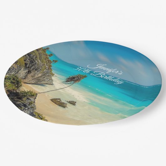 Tropical Beach Paradise met Palm Trees Verjaardag Papieren Bordje (Gekanteld)