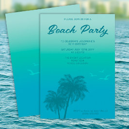 Tropical Beach Party Aqua Blue Palm Trees Verjaard Kaart