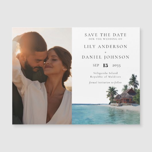Tropical Beach Photo Wedding Save The Date Magnetische Uitnodiging (Voorkant)
