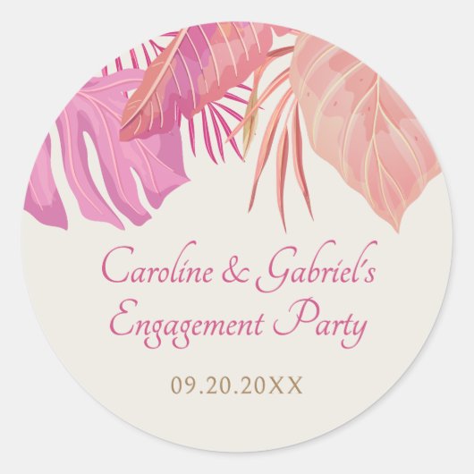 Tropical Beach Pink Ronde Sticker (Voorkant)