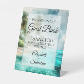 Tropical Beach Please Sign Our Guestbook Sign Reclamebord Met Voetstuk (Voorkant)
