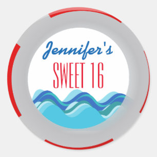 Tropical Beach Pool Party Sweet 16 Ronde Sticker