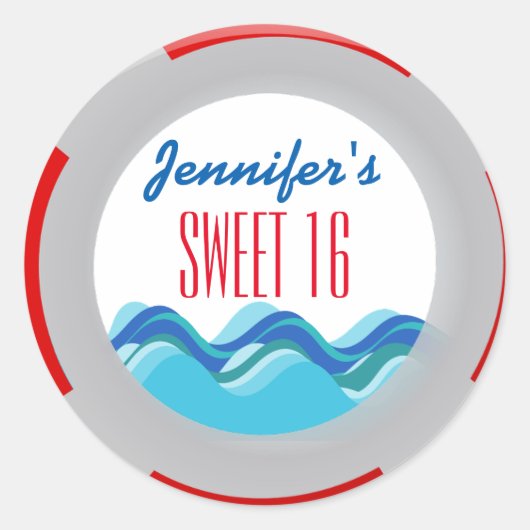 Tropical Beach Pool Party Sweet 16 Ronde Sticker (Voorkant)