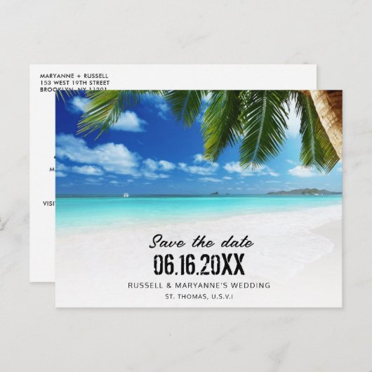 Tropical Beach QR Code Bruiloft Save the Date Aankondigingskaart (Voorkant / Achterkant)