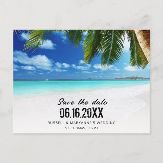 Tropical Beach QR Code Bruiloft Save the Date Aankondigingskaart (Voorkant)