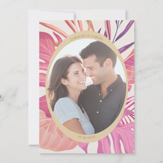 Tropical Beach Roze Huwelijk Save the Date (Voorkant)