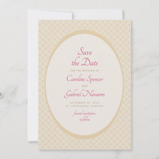 Tropical Beach Roze Huwelijk Save the Date (Achterkant)