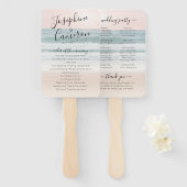 Tropical Beach Roze Zonsondergang Trouwprogramma F Handwaaier (Voorkant en achterkant)