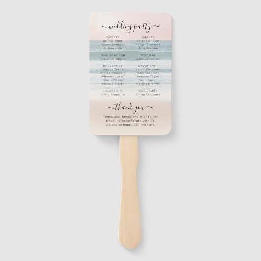 Tropical Beach Roze Zonsondergang Trouwprogramma F Handwaaier (Achterkant)