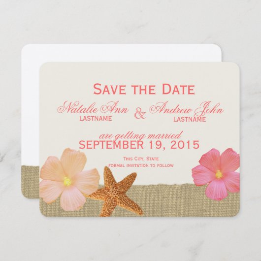 Tropical Beach Rustic Bewaar de datum Save The Date (Voorkant / Achterkant)