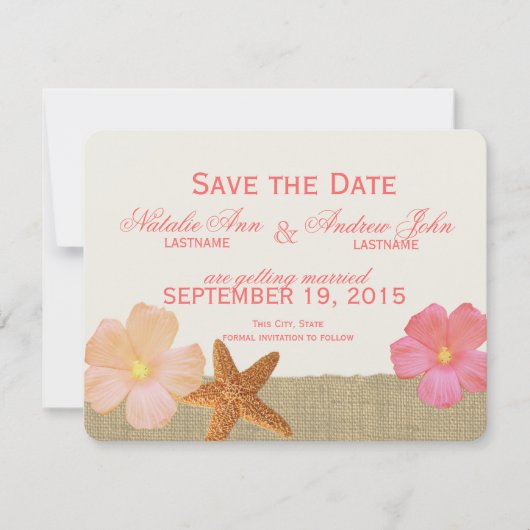 Tropical Beach Rustic Bewaar de datum Save The Date (Voorkant)