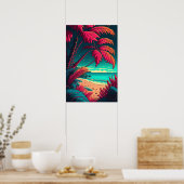 Tropical Beach Rustiek Elegant Rood Groen Sinaasap Poster (Keuken)