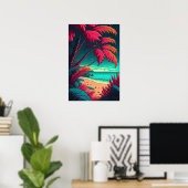 Tropical Beach Rustiek Elegant Rood Groen Sinaasap Poster (Thuiskantoor)