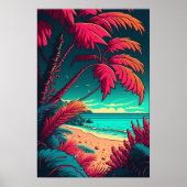 Tropical Beach Rustiek Elegant Rood Groen Sinaasap Poster (Voorkant)