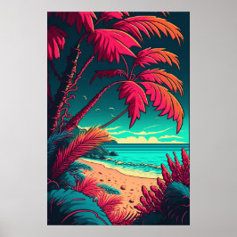 Tropical Beach Rustiek Elegant Rood Groen Sinaasap Poster