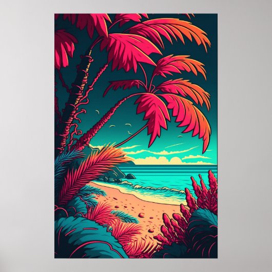 Tropical Beach Rustiek Elegant Rood Groen Sinaasap Poster (Voorkant)