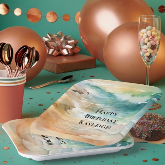 Tropical Beach Sand Turquoise Zee Verjaardag Papieren Bordje (Multi)