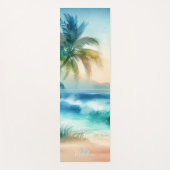 Tropical Beach Sand Waves Palm Naam Monogram Yogamat (Voorkant)