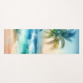 Tropical Beach Sand Waves Palm Naam Monogram Yogamat (Voorkant (horizontaal))