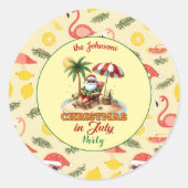 Tropical Beach & Santa Christmas in het feest van Ronde Sticker (Voorkant)