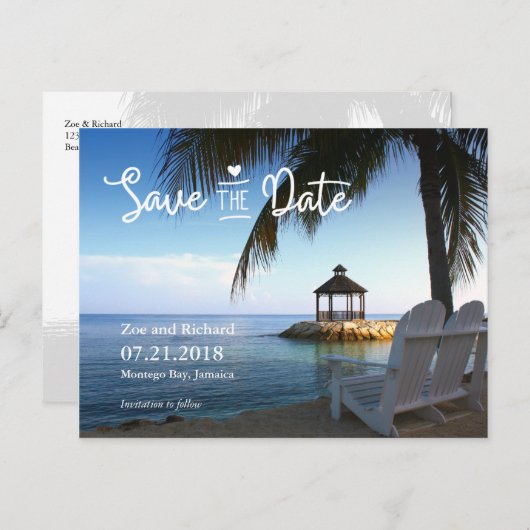 Tropical Beach Save the Date Briefkaart (Voorkant / Achterkant)