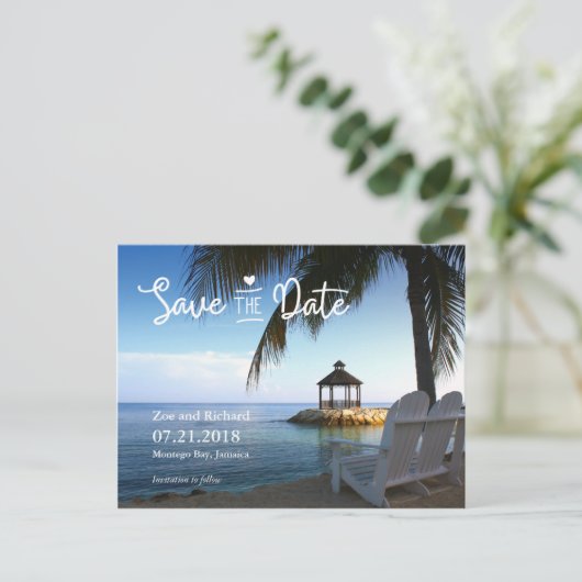 Tropical Beach Save the Date Briefkaart (Staand voorkant)