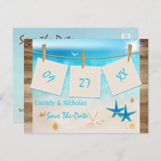 Tropical Beach Save the Date Briefkaart (Voorkant / Achterkant)