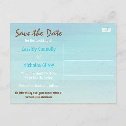Tropical Beach Save the Date Briefkaart (Achterkant)